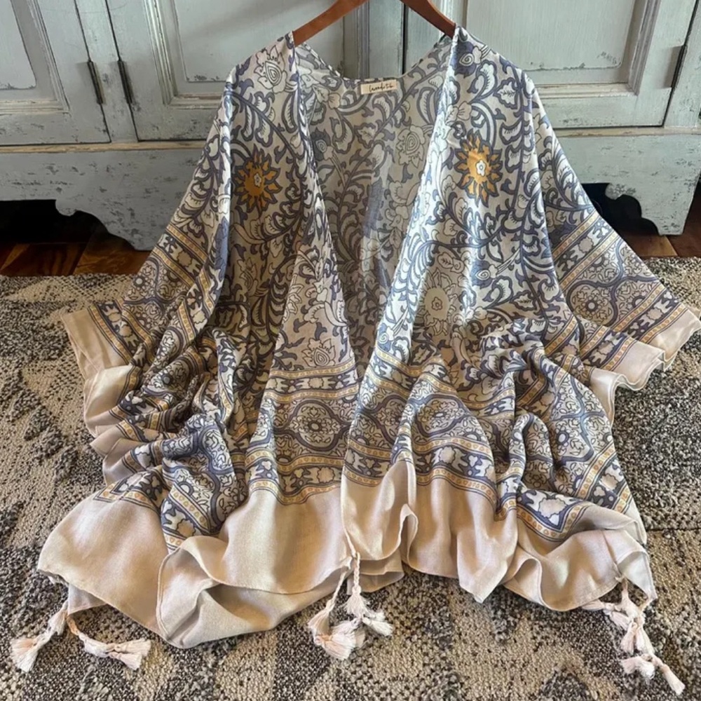 New Bohemian Knit Tasseled Cardigan Sweater Robe Ruana Coverup Beach Wedding